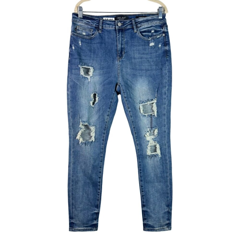Judy Blue Womens Skinny Distressed Blue Denim Jeans Size 13/31
